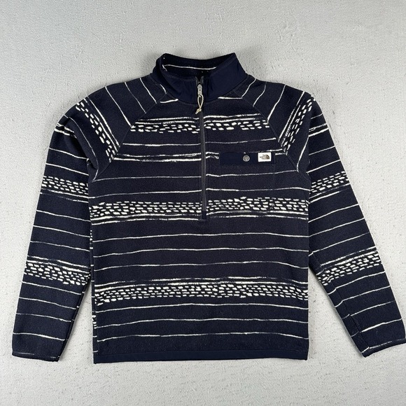 The North Face Jacket Mens S Blue Printed Gordon Lyons 1/4 Zip Fleece Pullover - Picture 1 of 16
